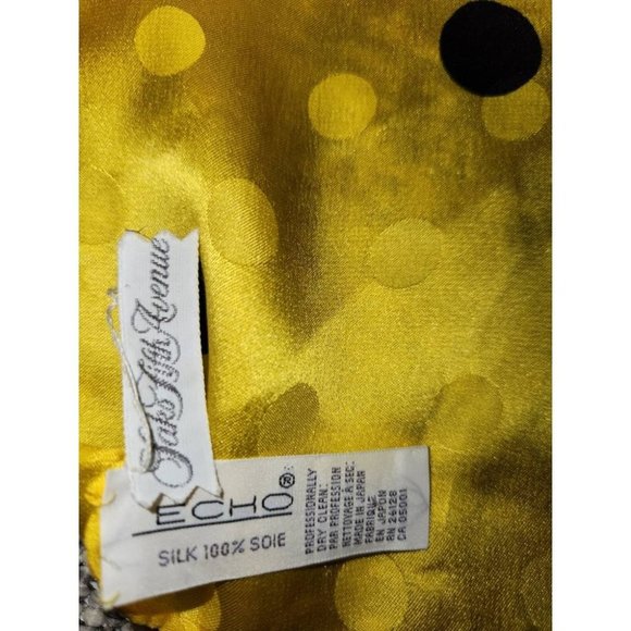 Vintage Echo Yellow and Black Polka Dot 100% Silk Hand Turned Hem Neck Scarf Mad - Picture 5 of 5